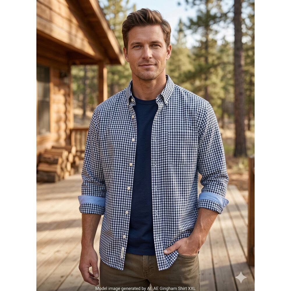 American Eagle Classic Fit Collared‎ Gingham Plaid Button Down Shirt